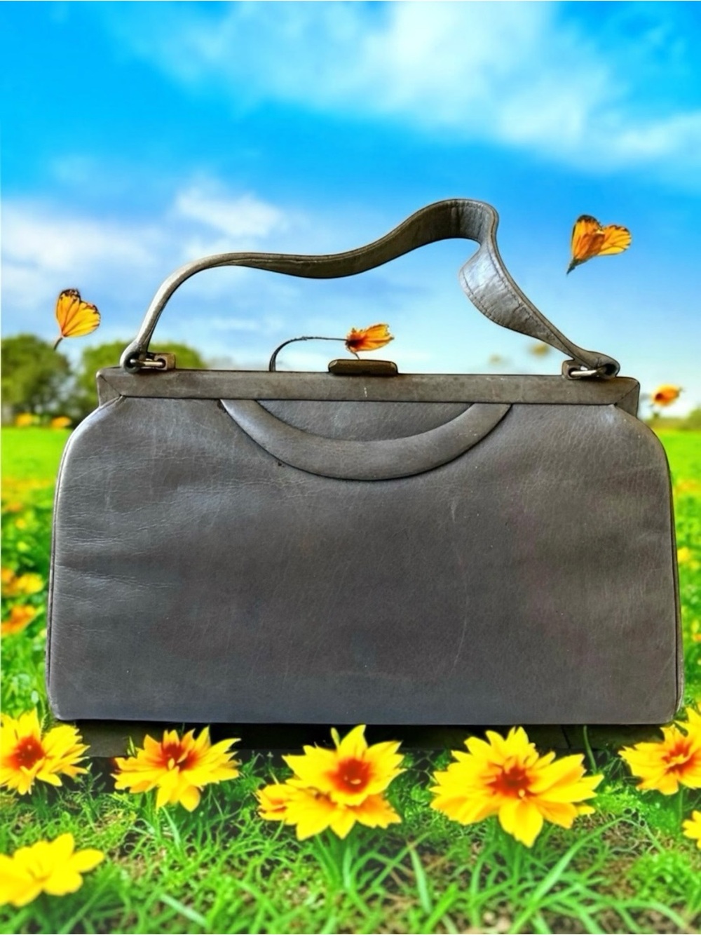 Vintage Handbag by A. Beauty Hong Kong Leather Top Handle Structured Hinged